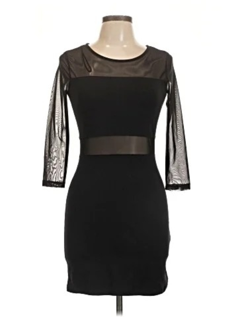 H&M Black Mesh-Inset Long Sleeve Bodycon Dress